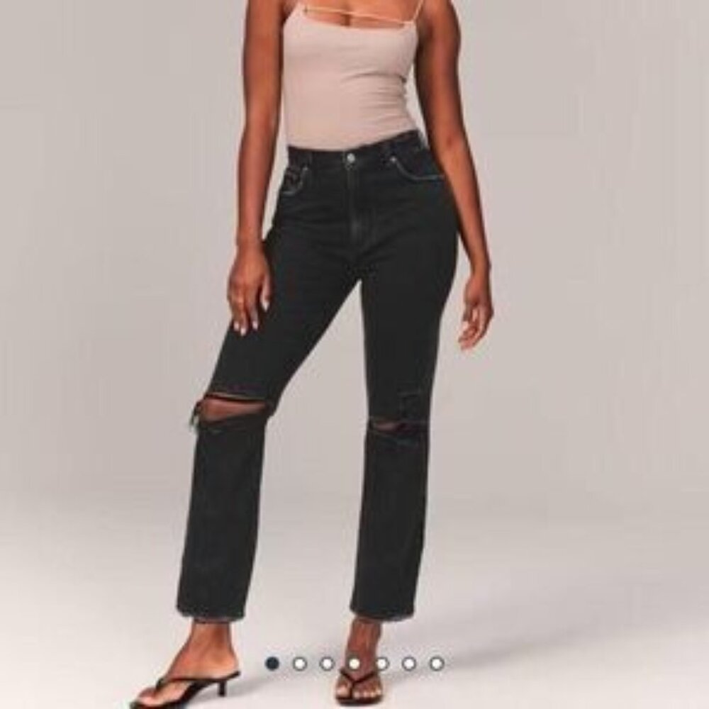 Abercrombie & Fitch Black Denim Ankle Straight Ultra High Rise Jeans Distressed